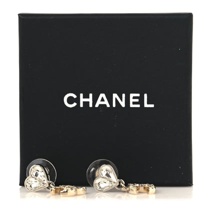 Chanel Crystal CC Heart Drop Earrings Gold Silver 5 of 5
