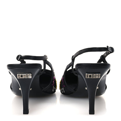 Gucci Tela Retino Nappa Charlotte Crystal GG Monogram Square G 75mm Slingback Pumps 37 Black 6 of 12