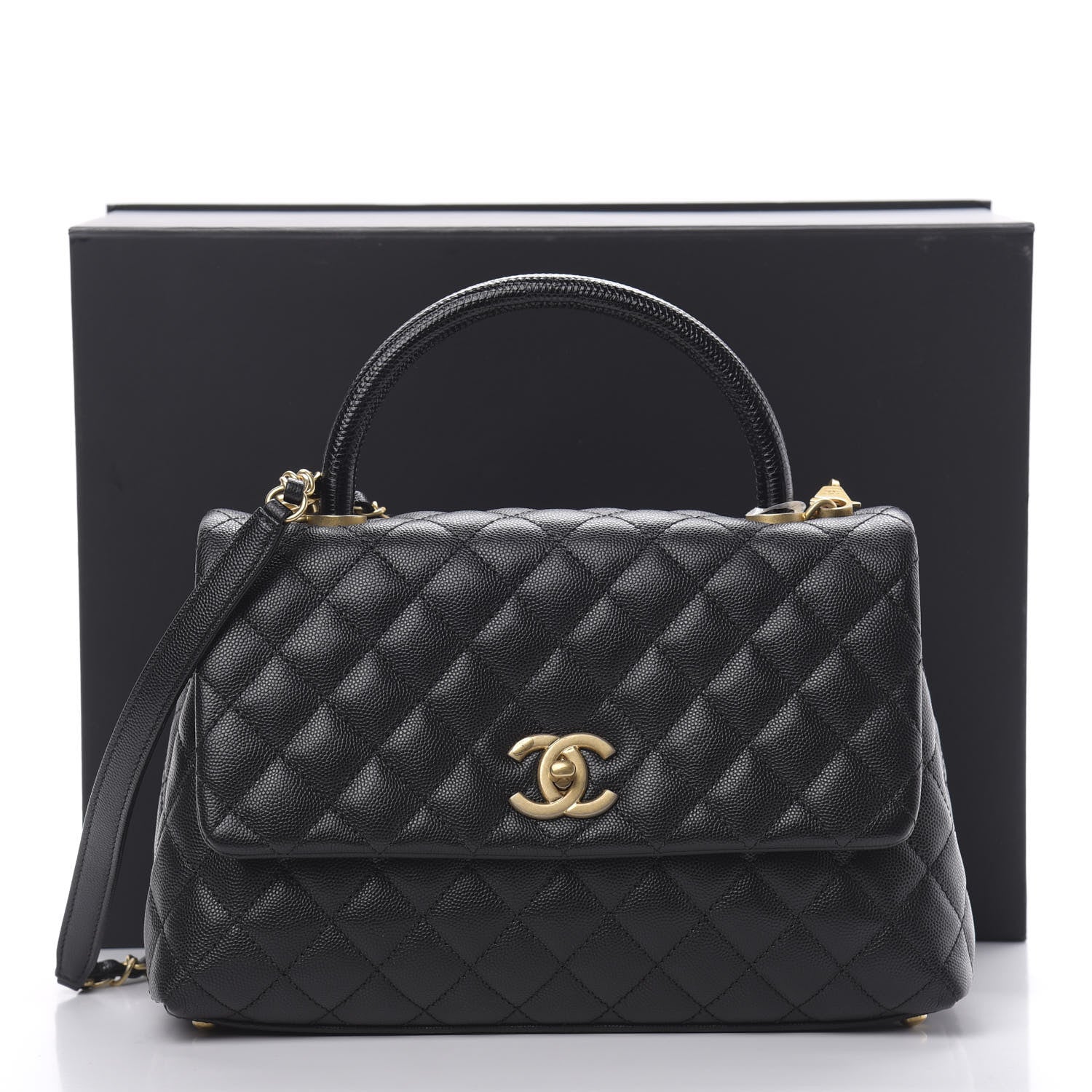 Chanel Caviar Lizard Embossed Quilted Small Coco Handle Flap Black 11 of 11