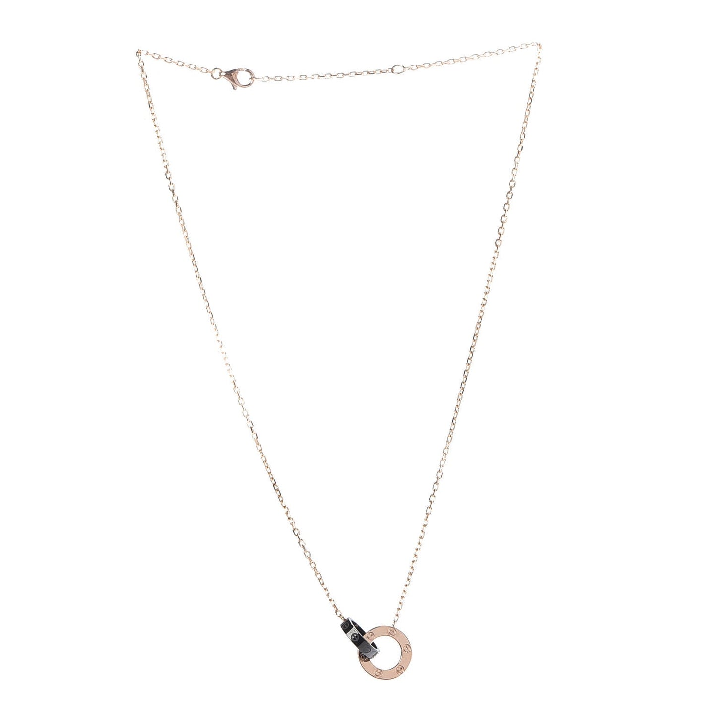 18K Pink Gold Black Ceramic Diamond Interlocking LOVE Necklace