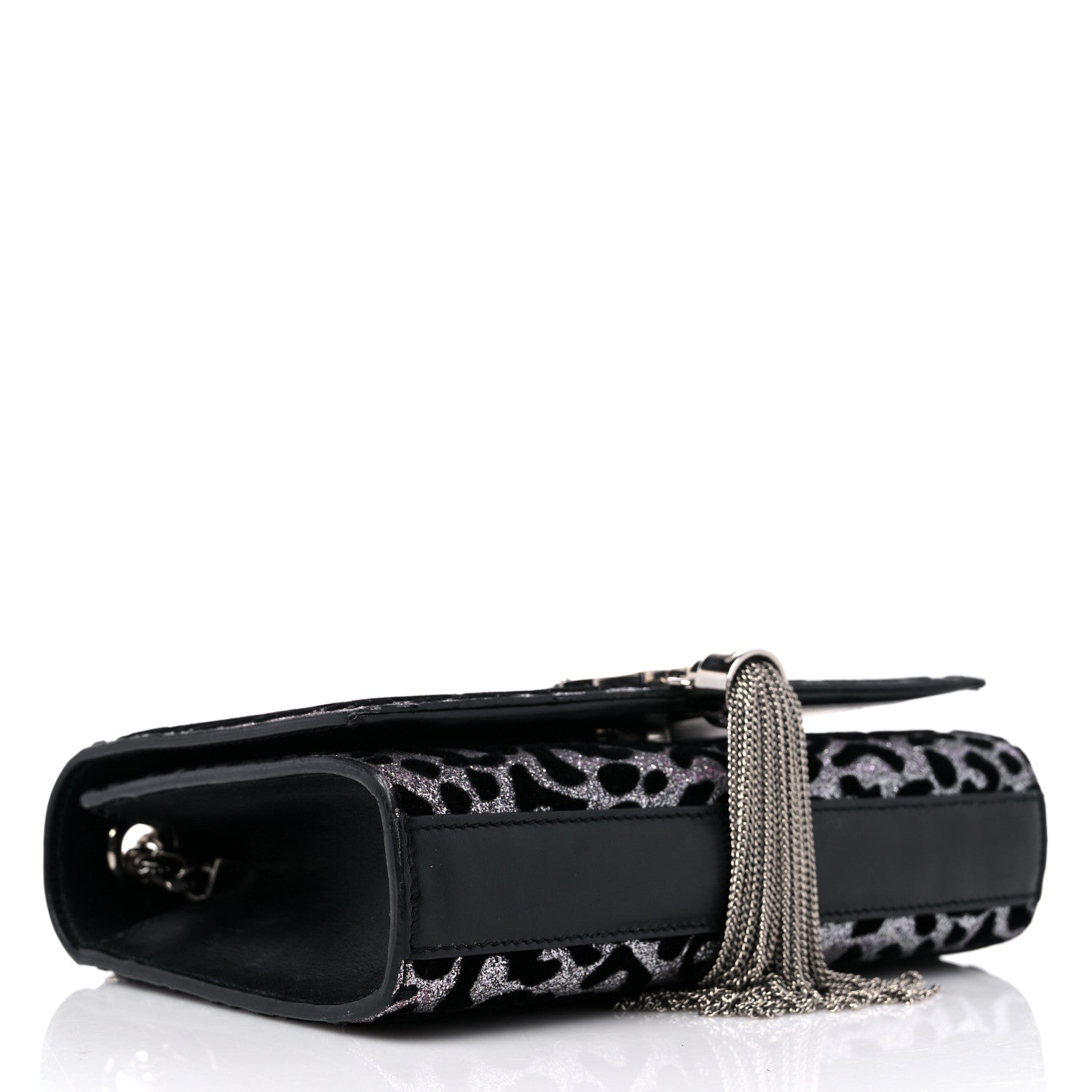 Saint Laurent Glitter Leopard Small Monogram Kate Tassel Satchel Platine Black 4 of 12