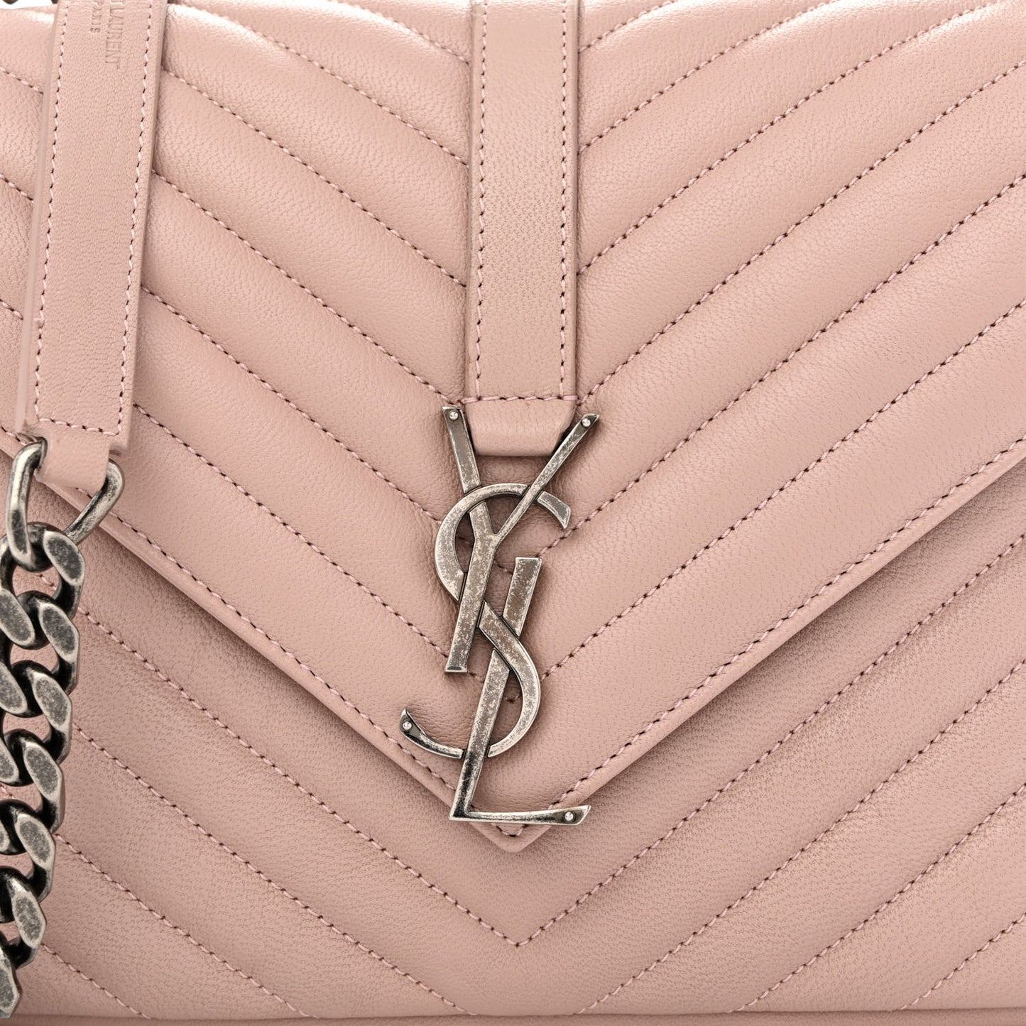 Sheepskin Matelasse Chevron Monogram Medium College Bag Rose Poudre