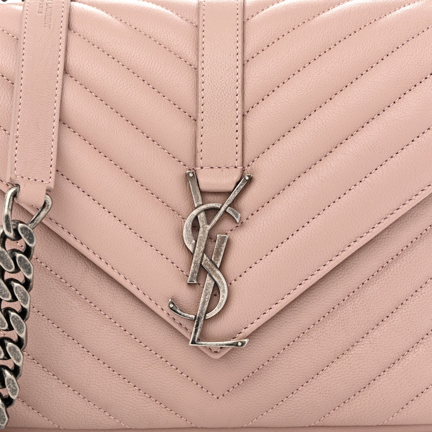 Saint Laurent Sheepskin Matelasse Chevron Monogram Medium College Bag Rose Poudre 8 of 10