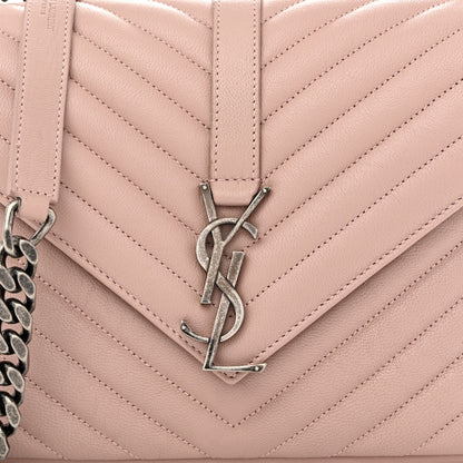 Saint Laurent Sheepskin Matelasse Chevron Monogram Medium College Bag Rose Poudre 8 of 10