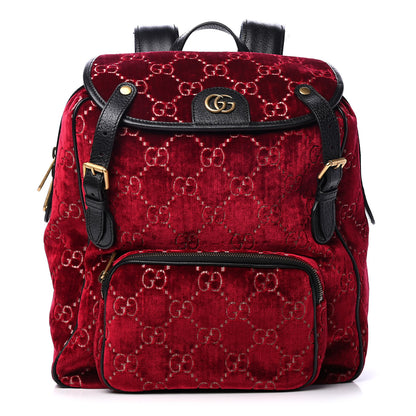 Gucci Velvet GG Monogram Textured Calfskin Web Small Double Buckle Backpack Red Cipria Black 1 of 4