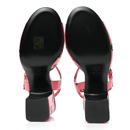 Chanel Printed Lambskin Coco Beach Sandals 37.5 Pink Black 5 of 9