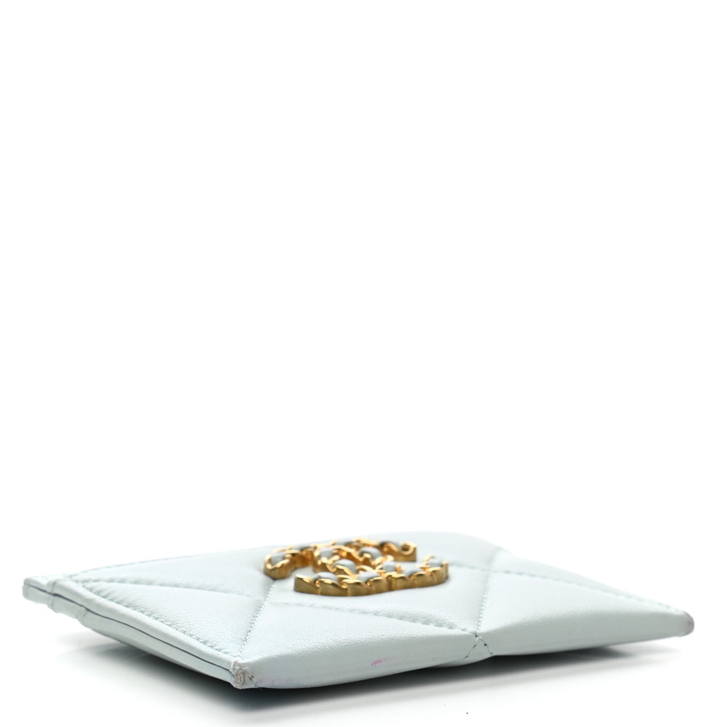 Lambskin Quilted Chanel 19 Card Holder Light Blue