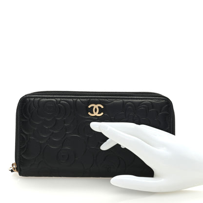 Chanel Lambskin Camellia Embossed Large Zip Around Gusset Wallet Black 7 of 7