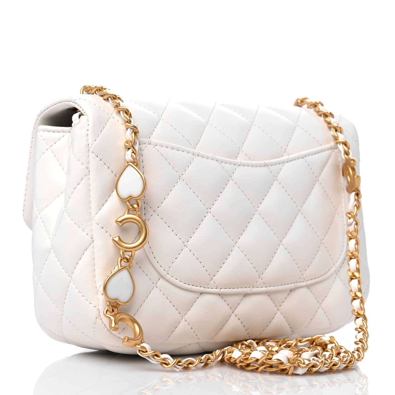 Chanel Lambskin Enamel Quilted Small Coco Hearts Square Flap White 3 of 10