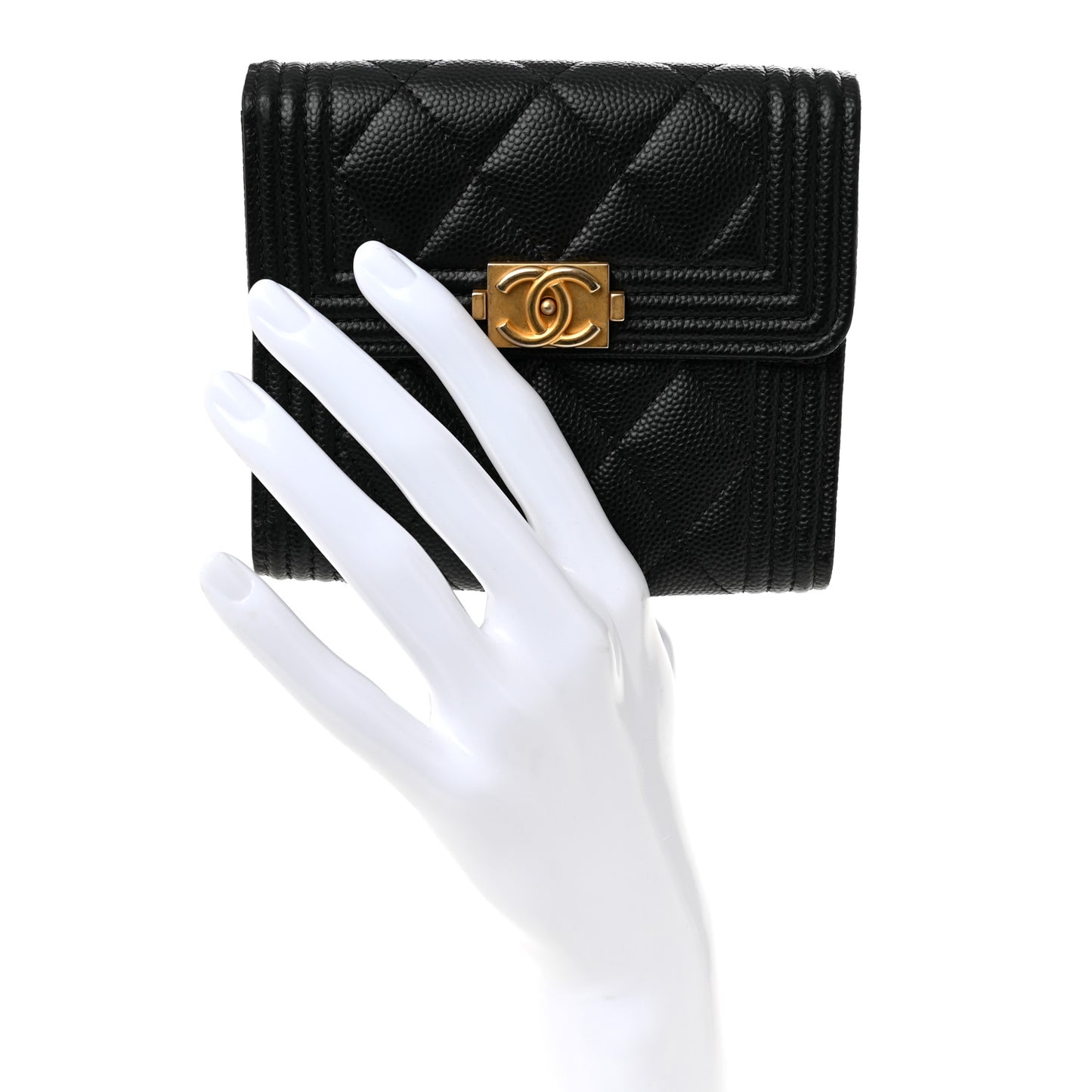 Caviar Quilted Small Boy Flap Wallet Black