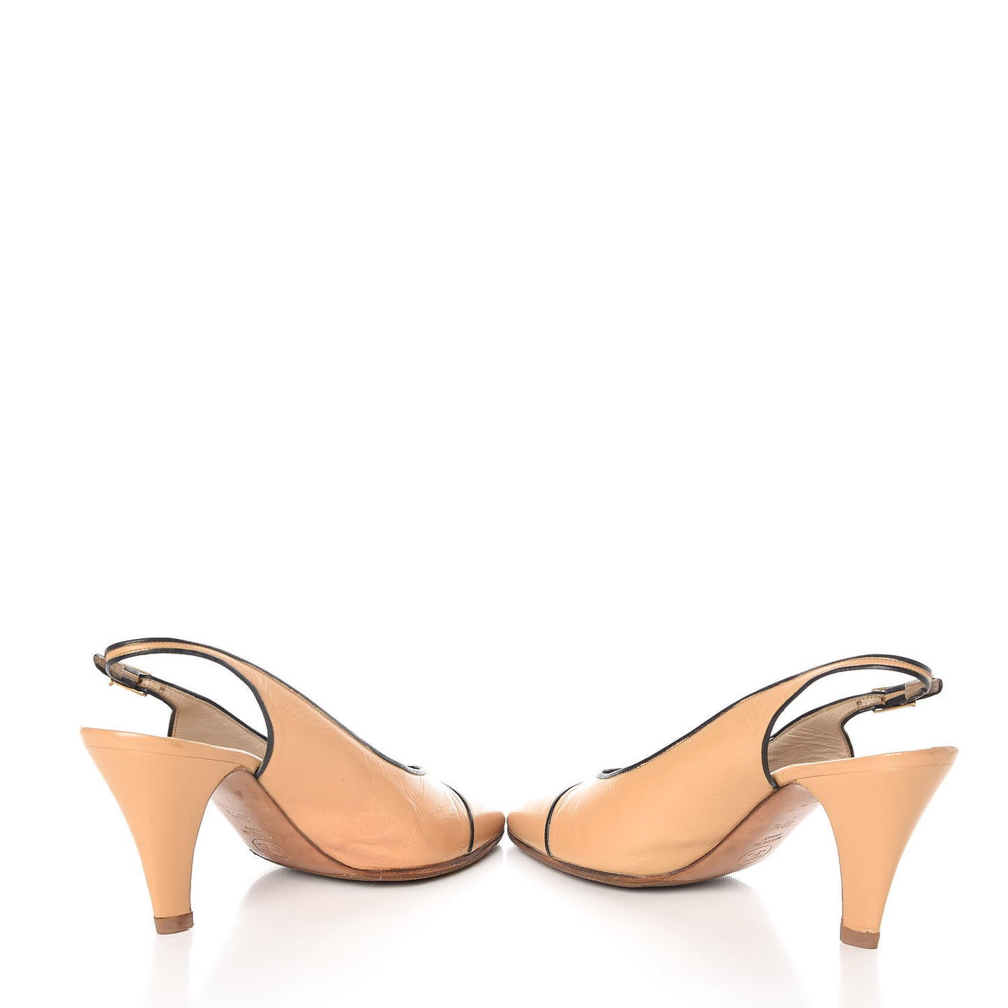 Lambskin Cap Toe Slingback Pumps 38.5 Beige