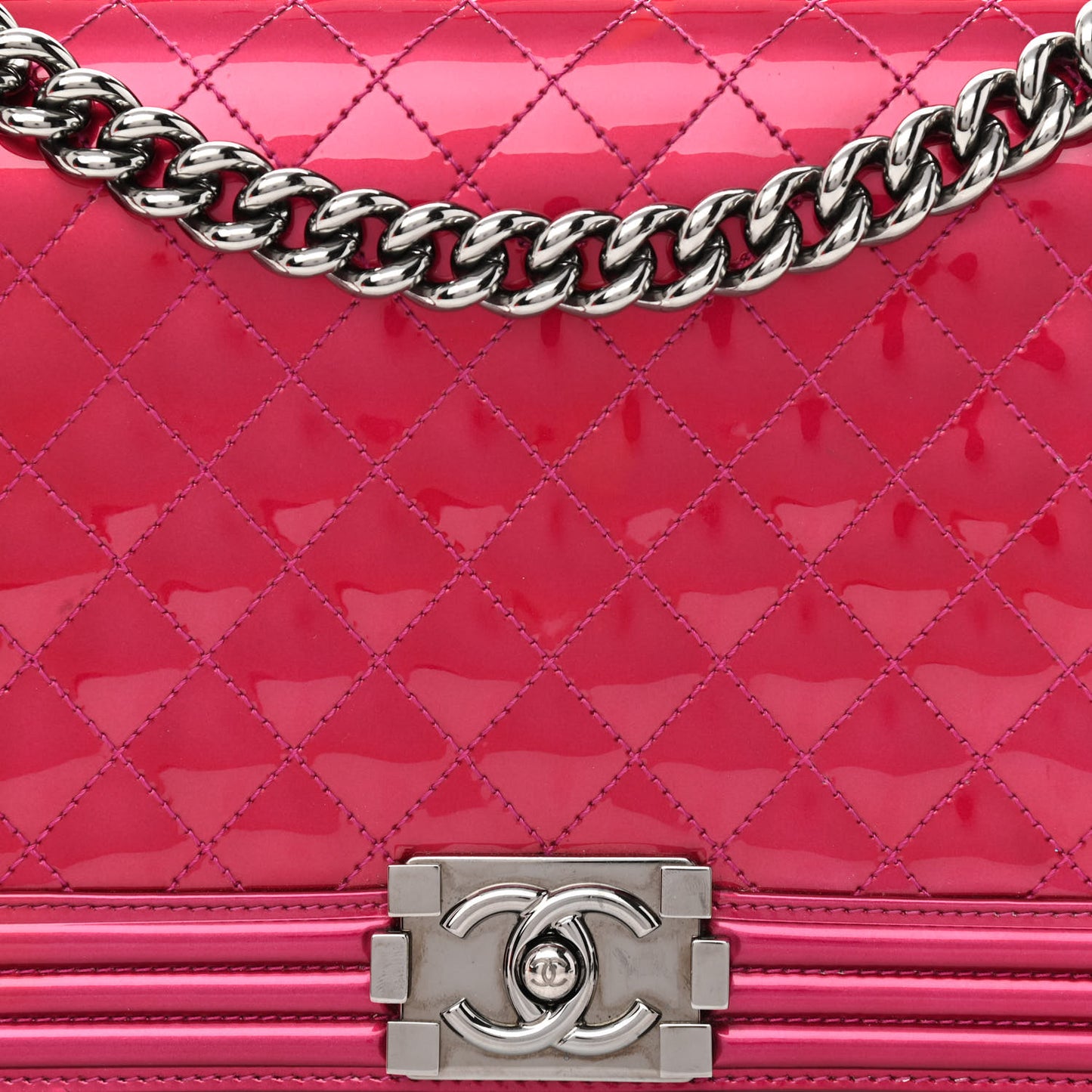 Metallic Patent Quilted New Medium Boy Flap Fuchsia