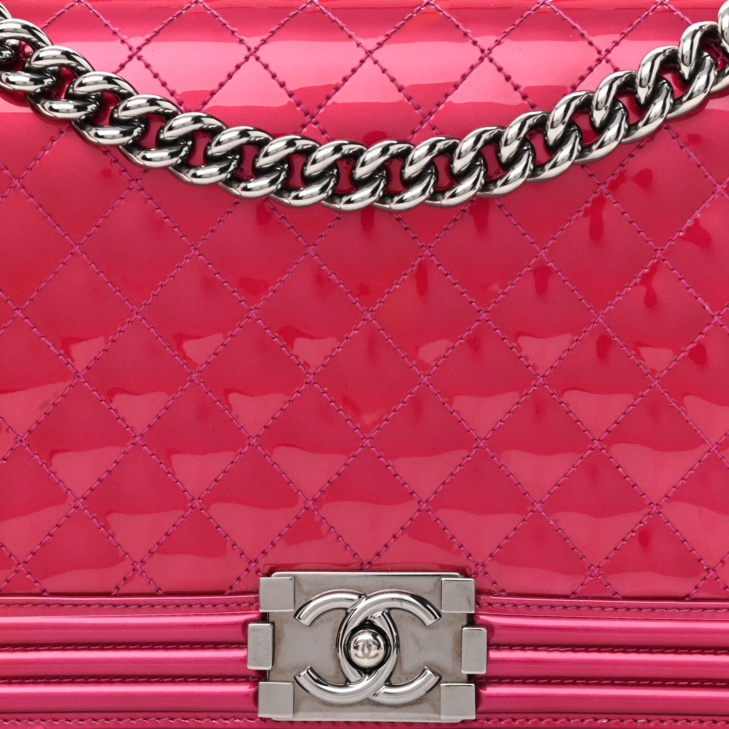 Chanel Metallic Patent Quilted New Medium Boy Flap Fuchsia 9 of 11