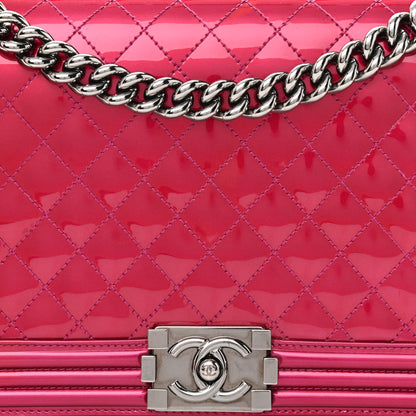 Chanel Metallic Patent Quilted New Medium Boy Flap Fuchsia 9 of 11
