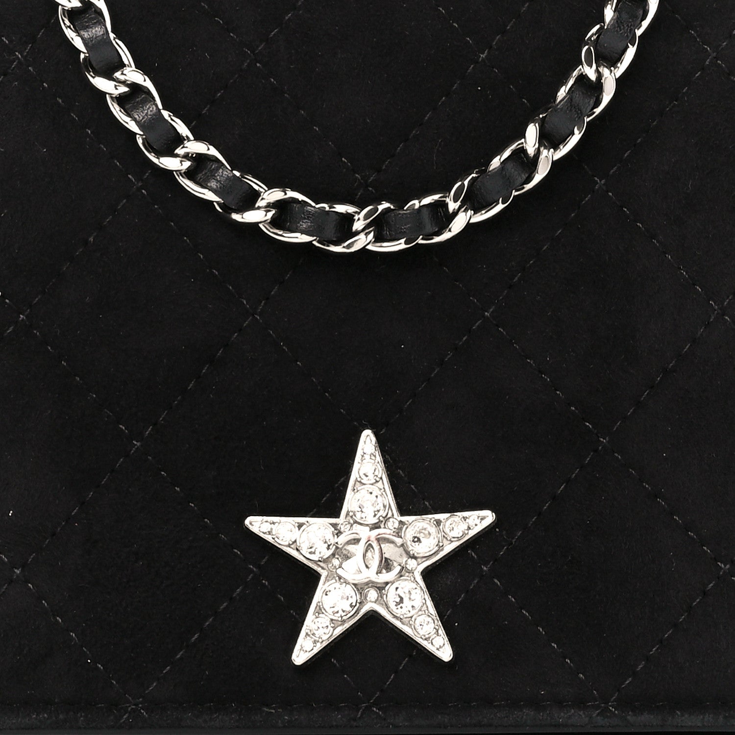 Chanel Suede Cocostellar Wallet on Chain WOC Black 9 of 11