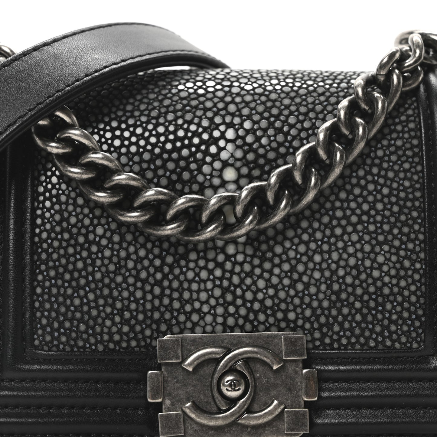 Galuchat Stingray Mini Boy Flap Black Silver