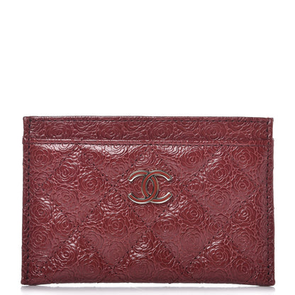 Chanel Camellia Calfskin Embossed Quilted Card Holder Burgundy 1 of 9