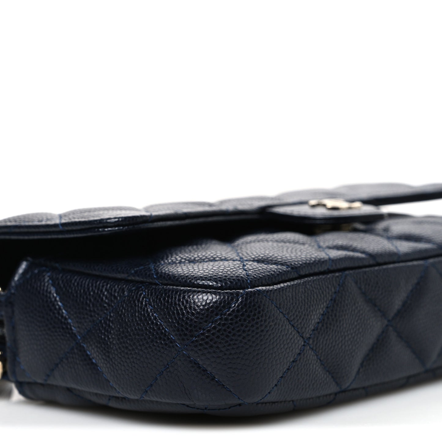 Caviar Quilted Flap Phone Holder With Chain Navy Blue
