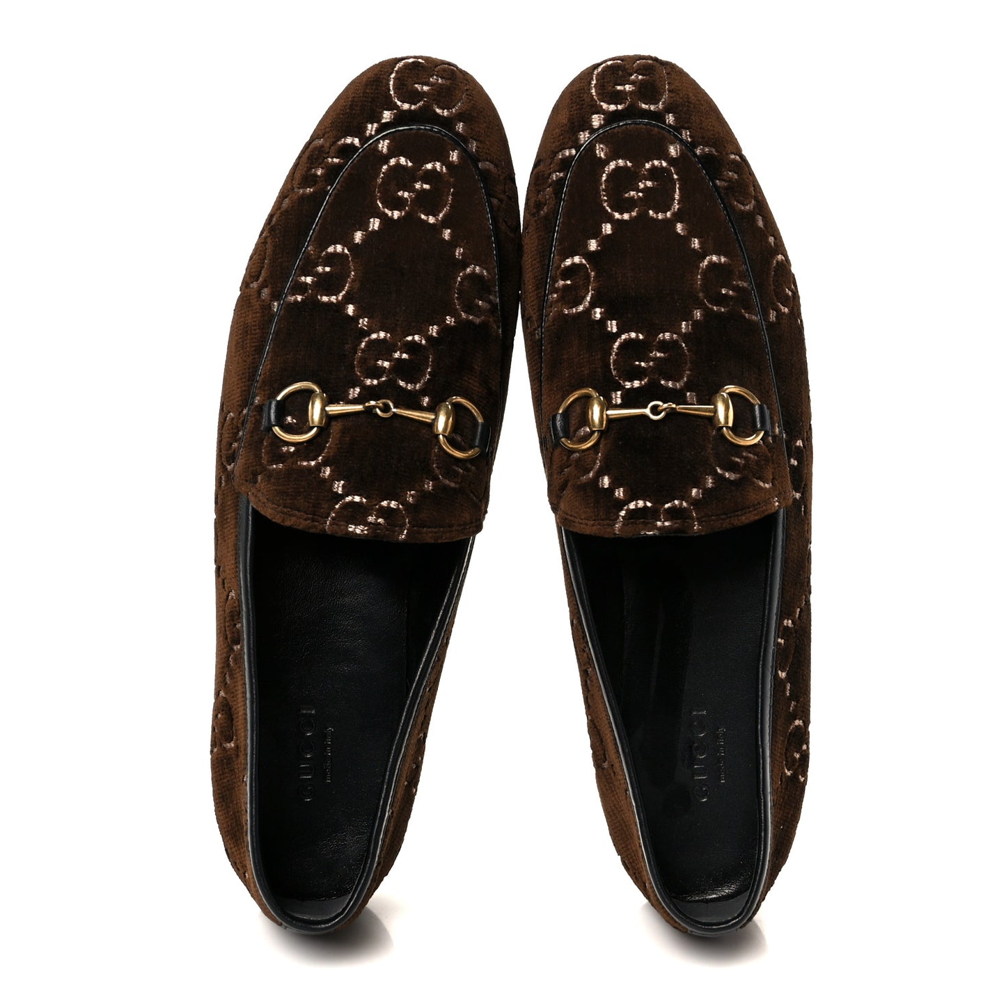 Velvet GG Monogram Horsebit Womens Jordaan Loafers 40 Brown Black