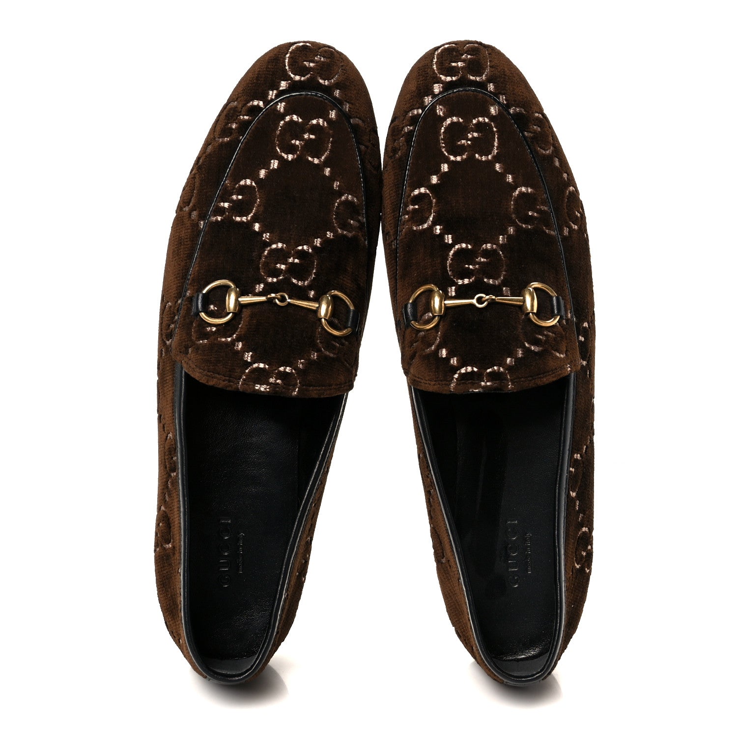 Gucci Velvet GG Monogram Horsebit Womens Jordaan Loafers 40 Brown Black 2 of 9