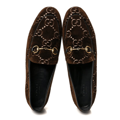 Gucci Velvet GG Monogram Horsebit Womens Jordaan Loafers 40 Brown Black 2 of 9