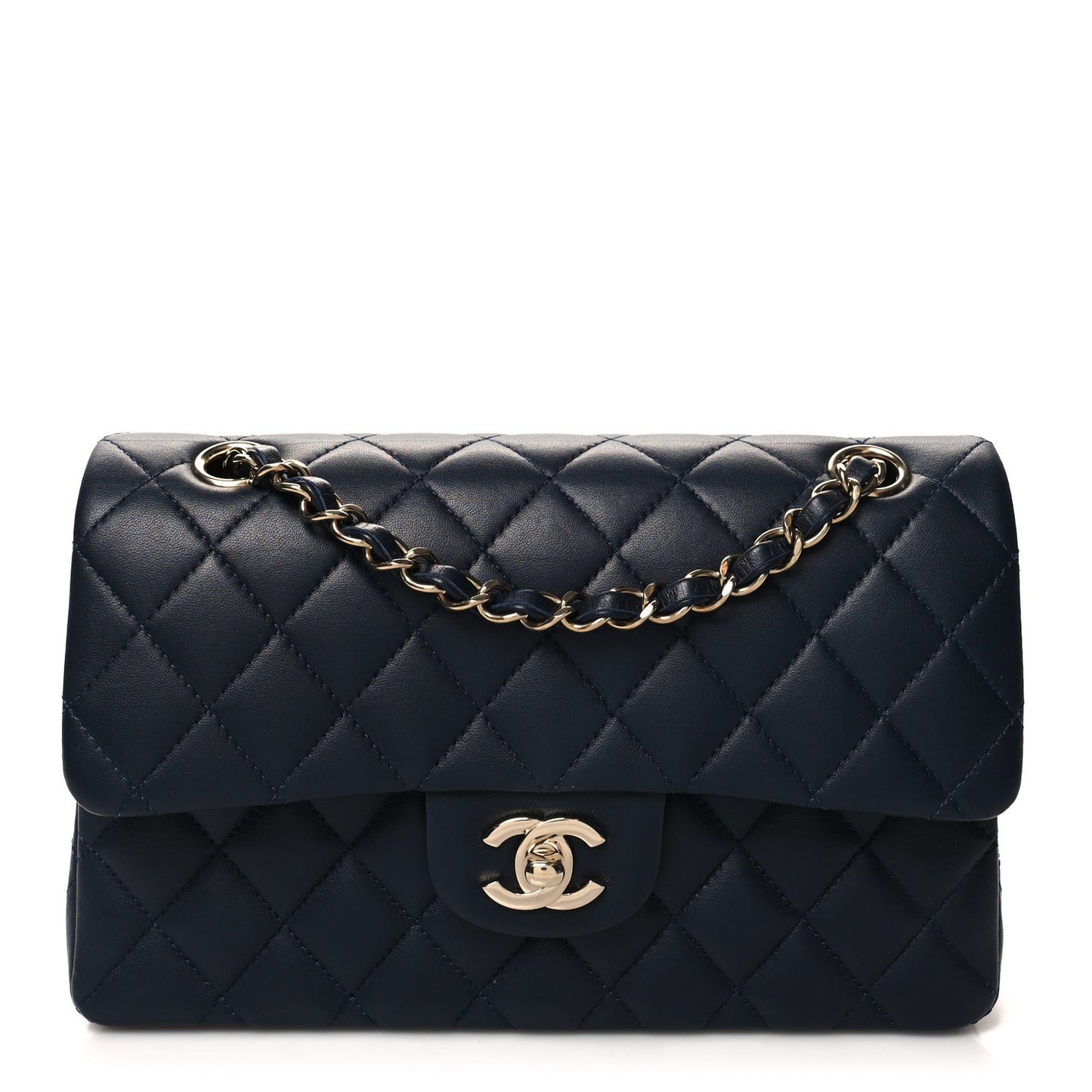 Lambskin Quilted Small Double Flap Navy