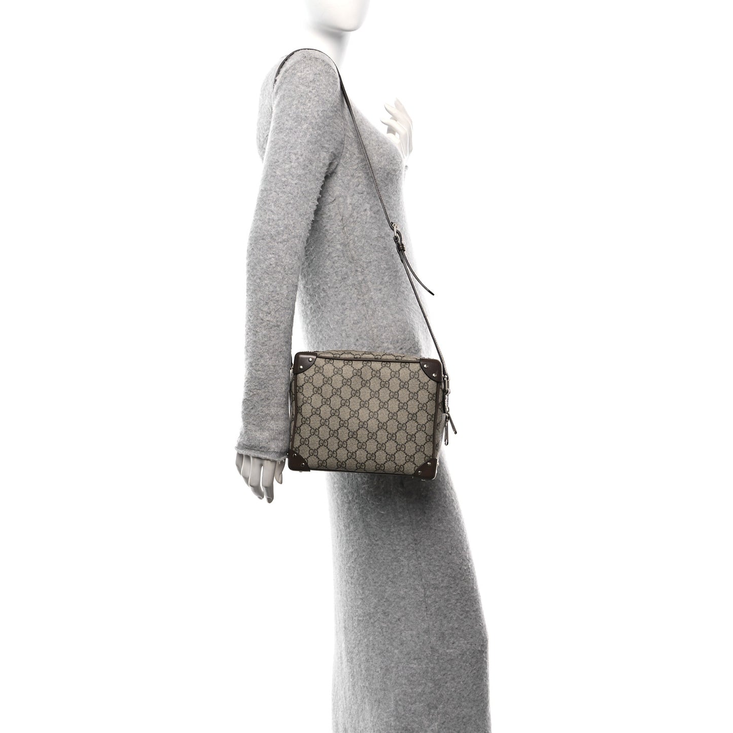 GG Supreme Monogram Textured Calfskin Square Messenger Bag Beige Ebony New Acero