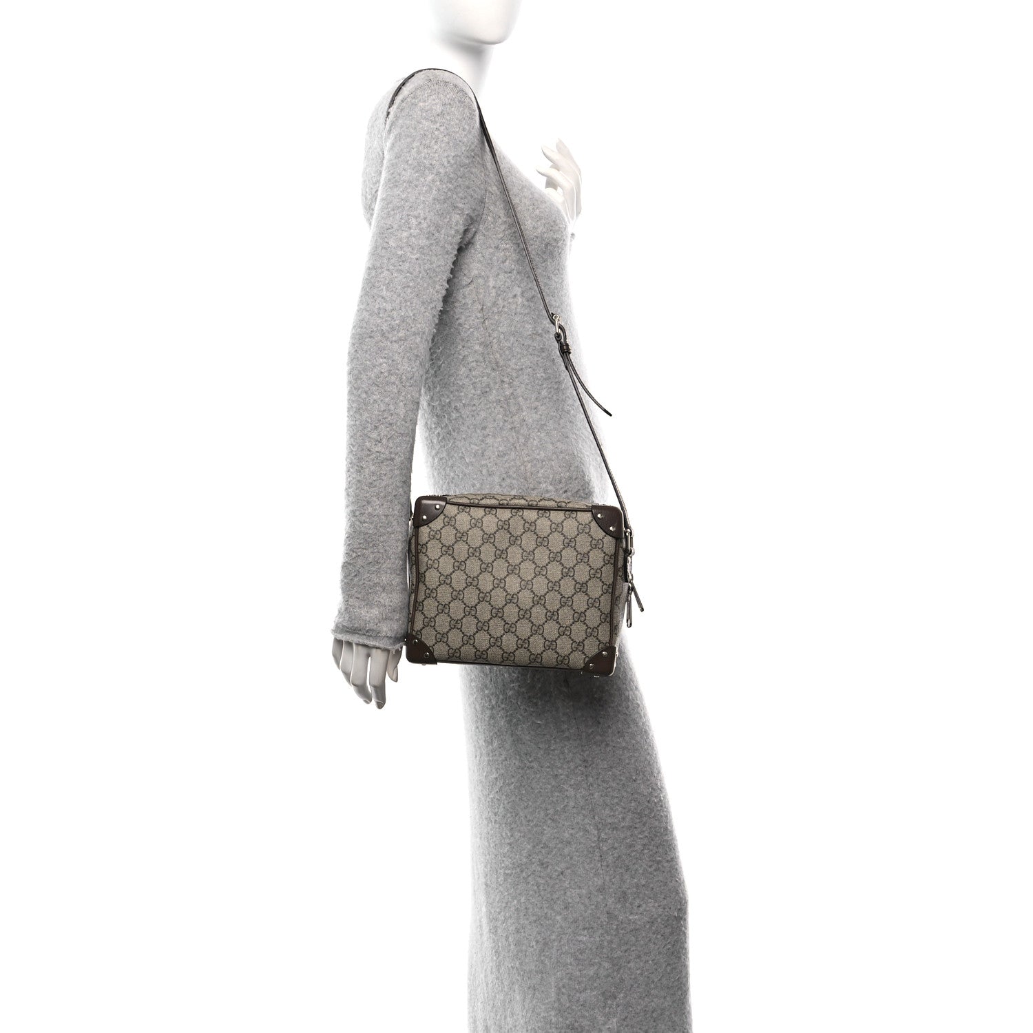 Gucci GG Supreme Monogram Textured Calfskin Square Messenger Bag Beige Ebony New Acero 2 of 13