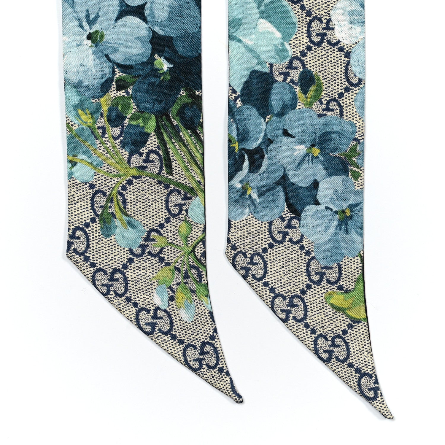 Gucci Silk Twill GG Monogram Bloomy GG Neck Bow Scarf Midnight Blue Sky Blue 4 of 4