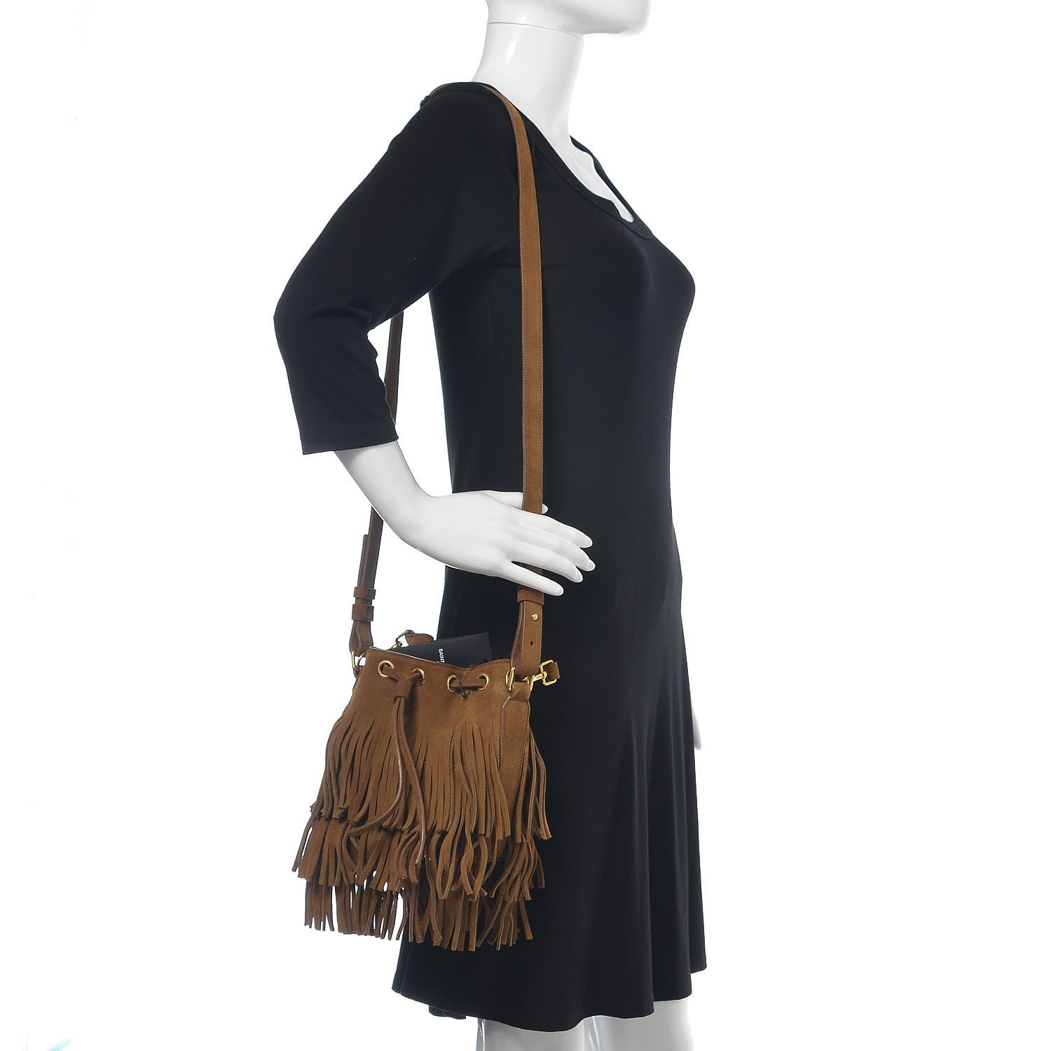 Saint Laurent Suede Calfskin Small Emmanuelle Fringe Bucket Bag Light Ocre 2 of 9