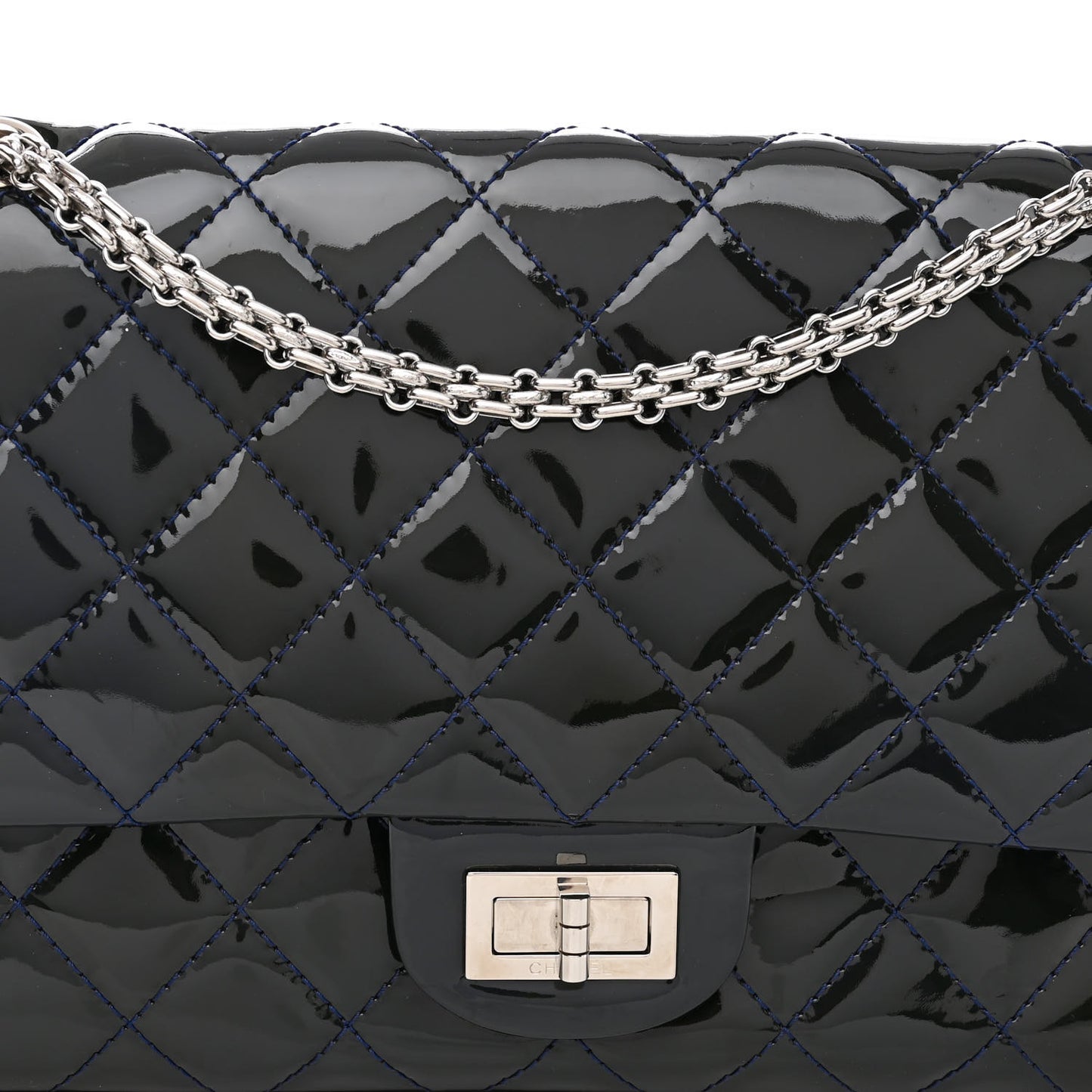 Distressed Patent Quilted 2.55 Reissue 227 Flap Dark Blue