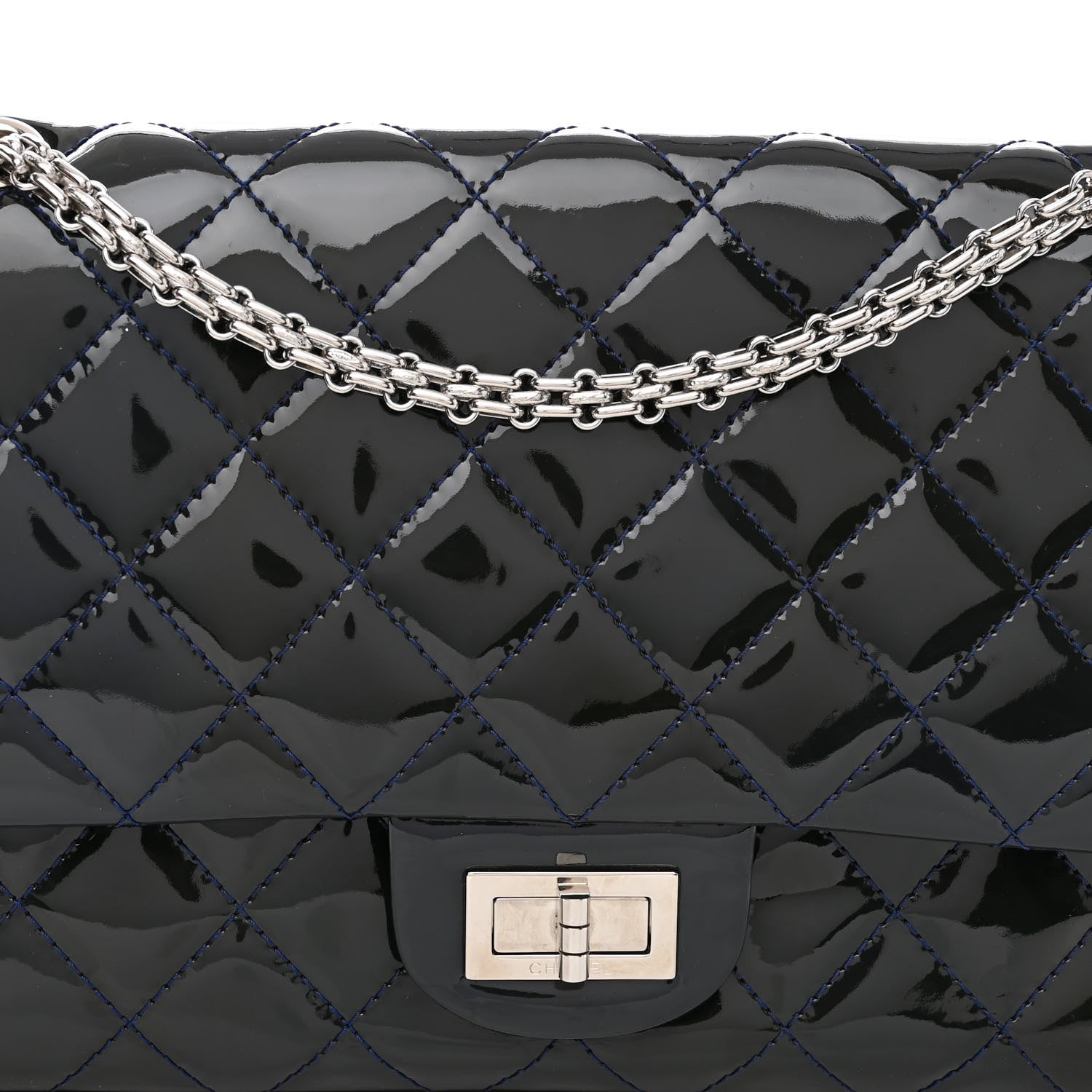 Chanel Distressed Patent Quilted 2.55 Reissue 227 Flap Dark Blue 8 of 10