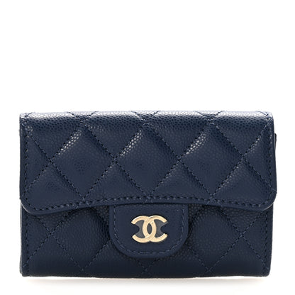 Chanel Caviar Quilted Flap Card Holder Wallet Navy Blue 1 of 9