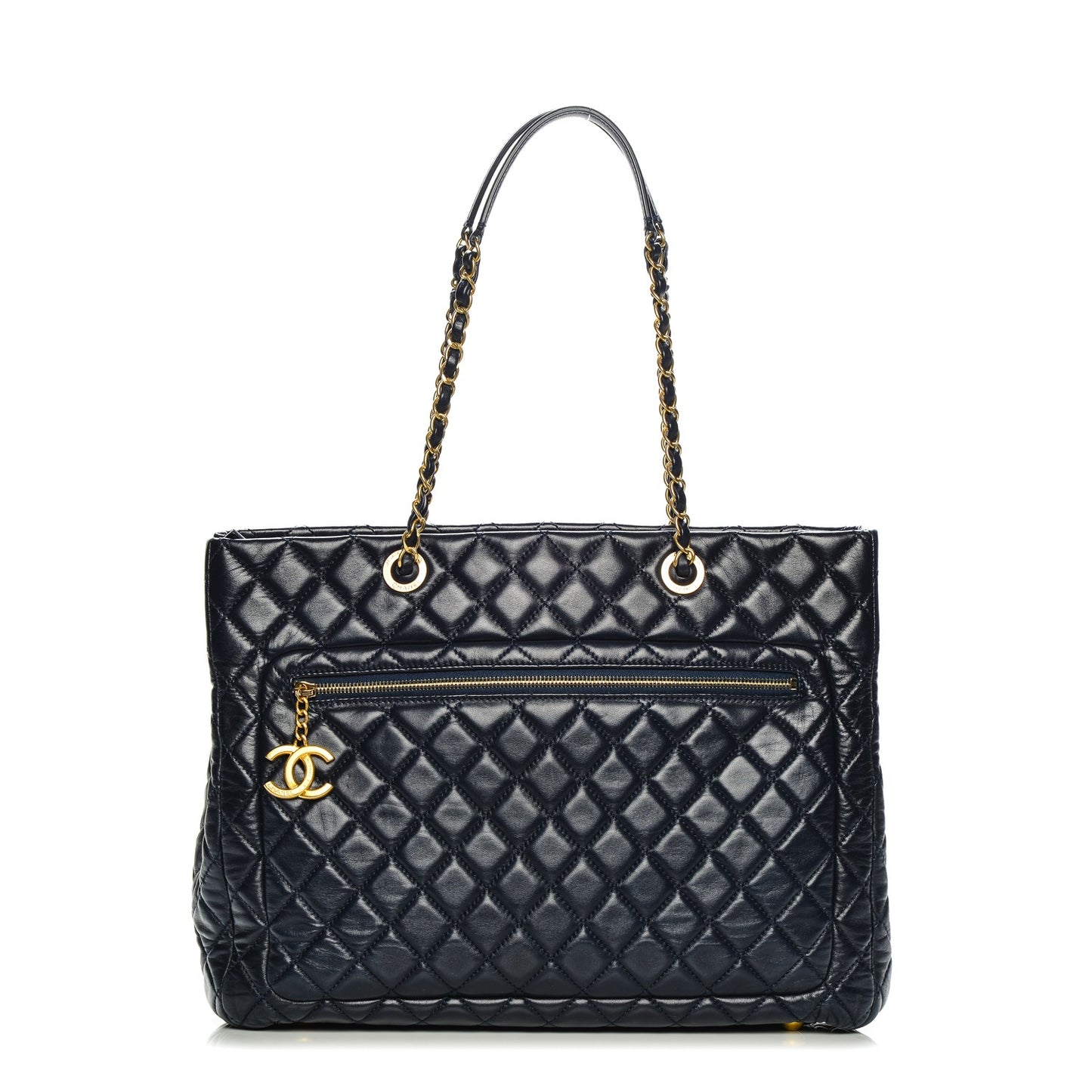 Lambskin Quilted Large Tote Navy