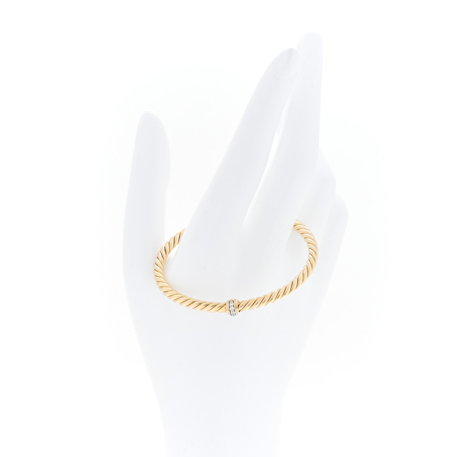 David Yurman 18K Yellow Gold Diamond 4mm Cablespira Single Station Bracelet 2 of 5