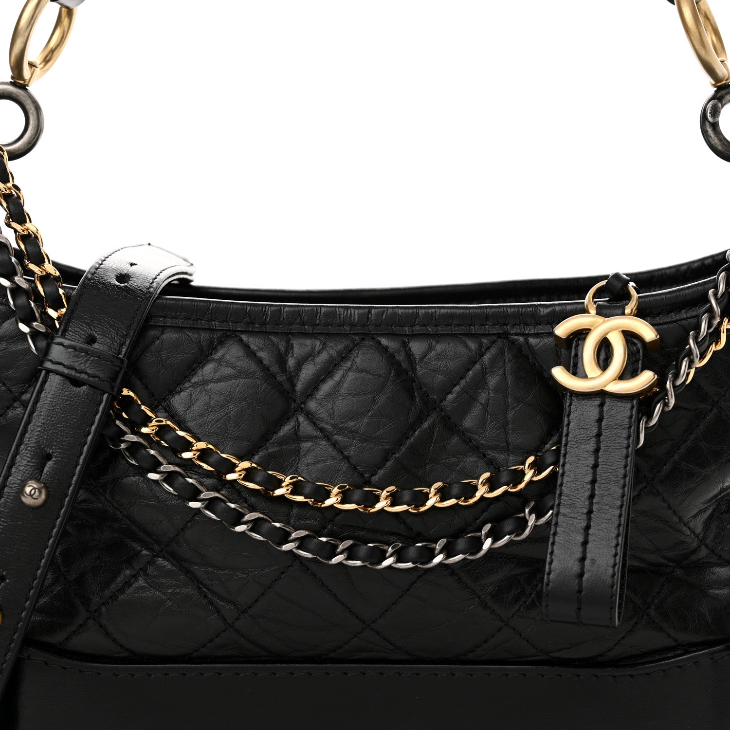 Chanel Aged Smooth Calfskin Quilted Medium Gabrielle Logo Hobo Black 8 of 10