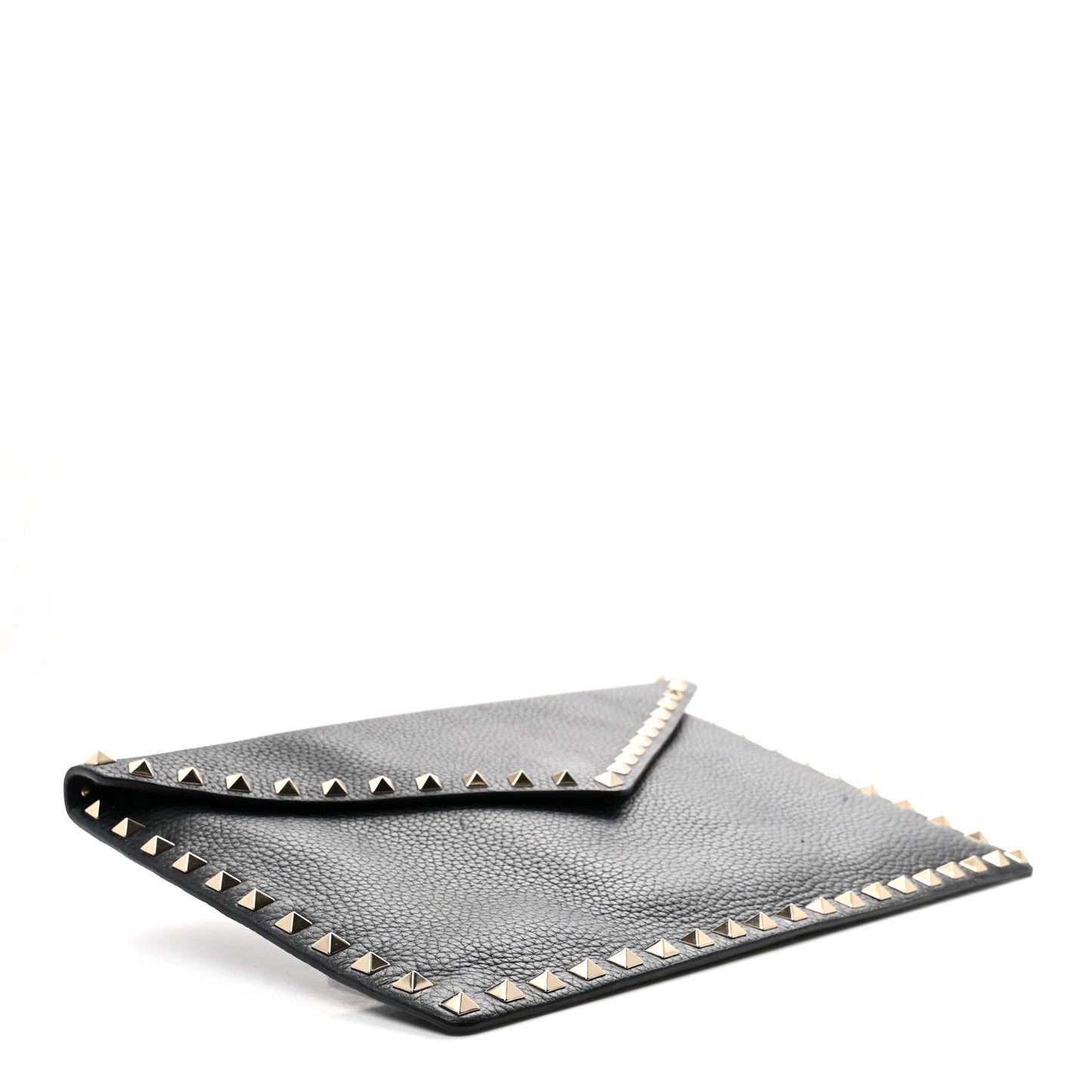 Pebbled Calfskin Large Rockstud Envelope Clutch Black