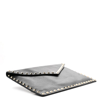 Valentino Garavani Pebbled Calfskin Large Rockstud Envelope Clutch Black 4 of 7