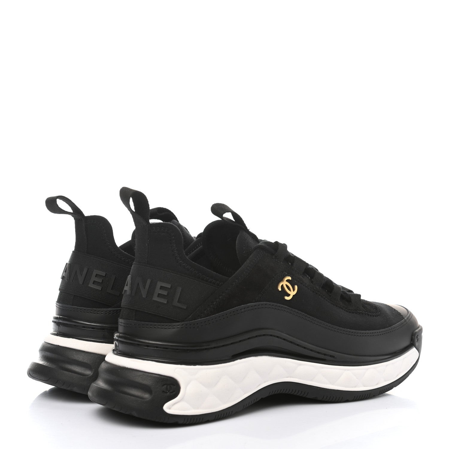 Chanel Velvet Calfskin Mixed Fibers CC Sneakers 38 Black 4 of 9