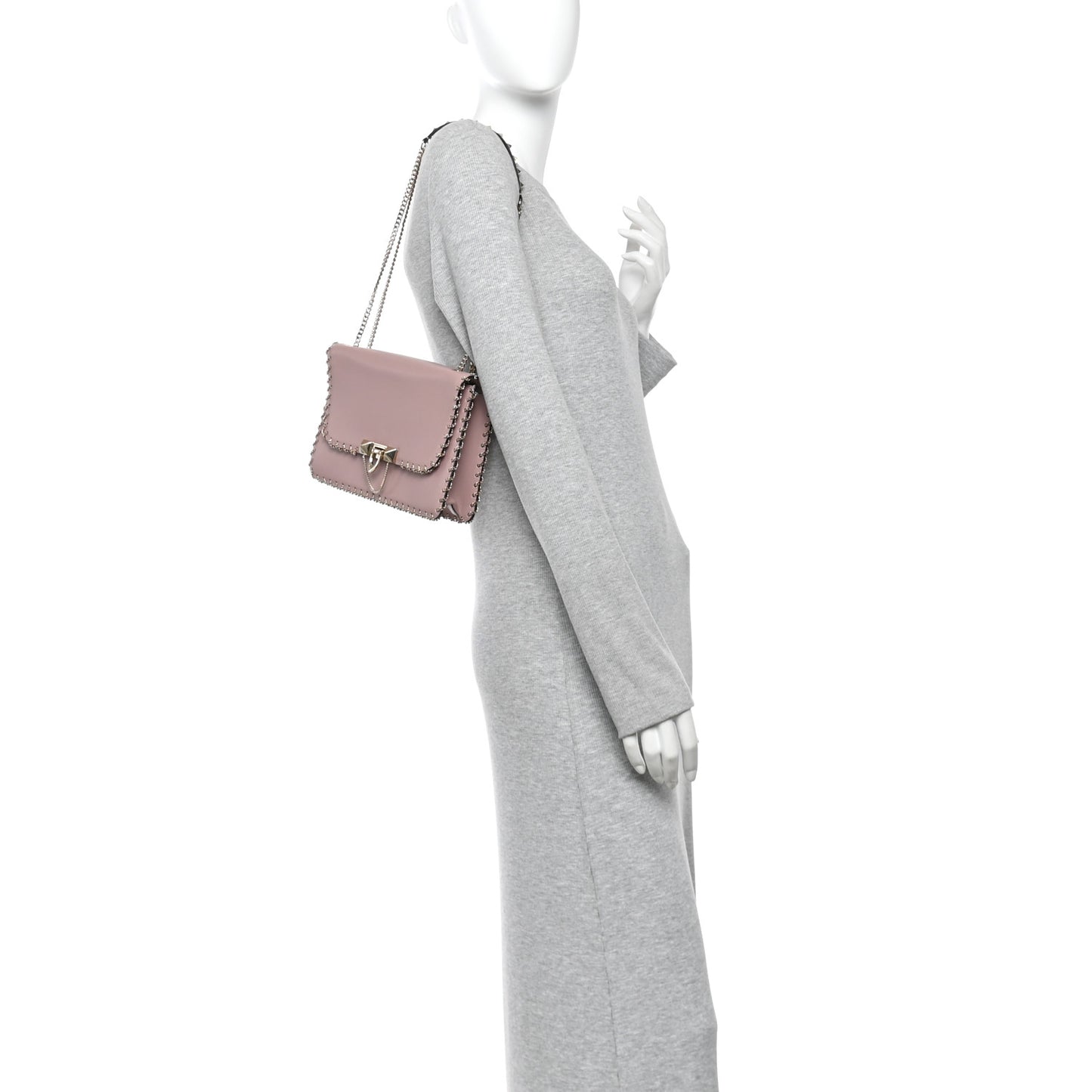 Vitello Groumette Small Rockstud Demilune Shoulder Bag Lipstick