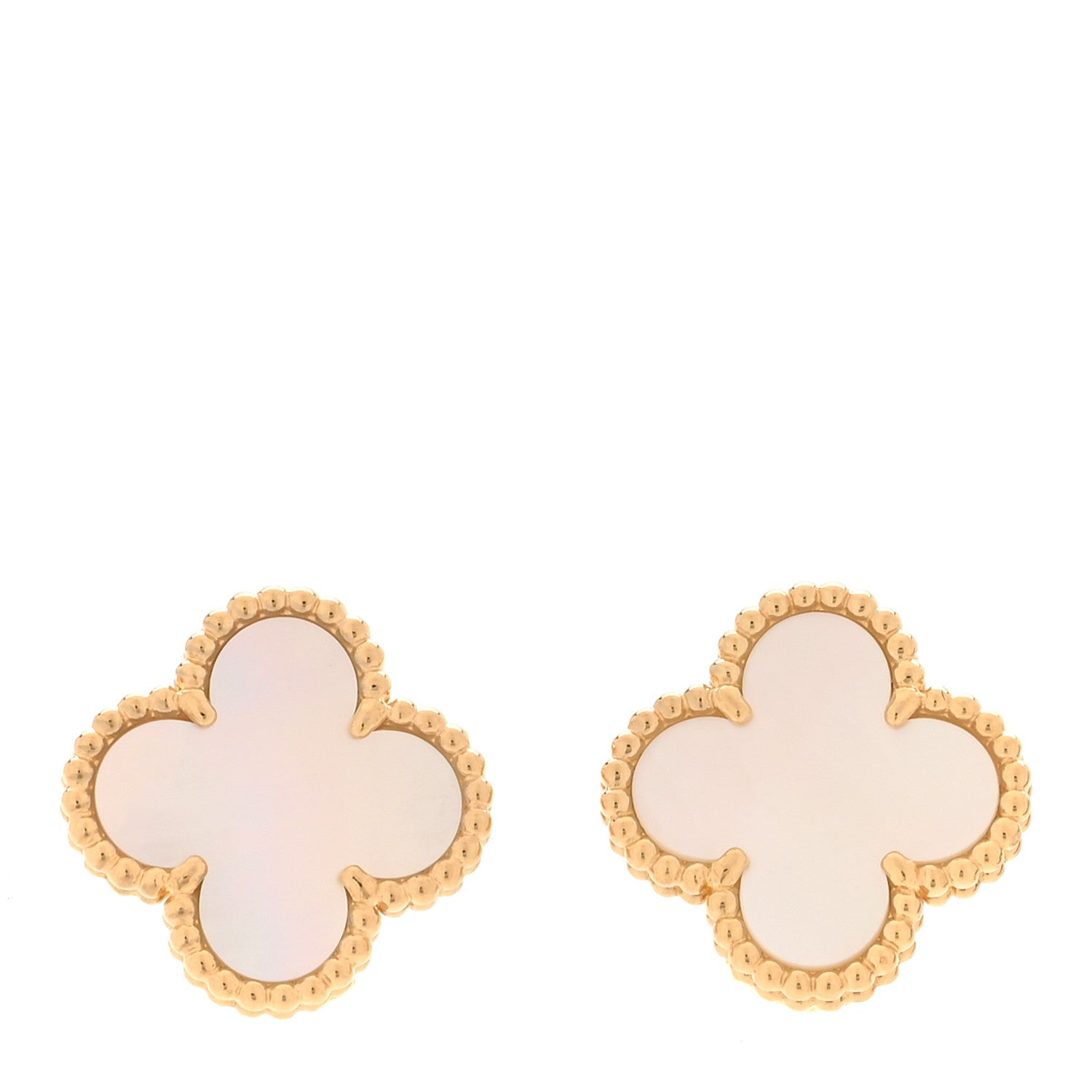 Van Cleef & Arpels 18K Yellow Gold Mother of Pearl Vintage Alhambra Earrings 1 of 5