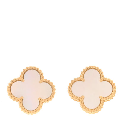 Van Cleef & Arpels 18K Yellow Gold Mother of Pearl Vintage Alhambra Earrings 1 of 5