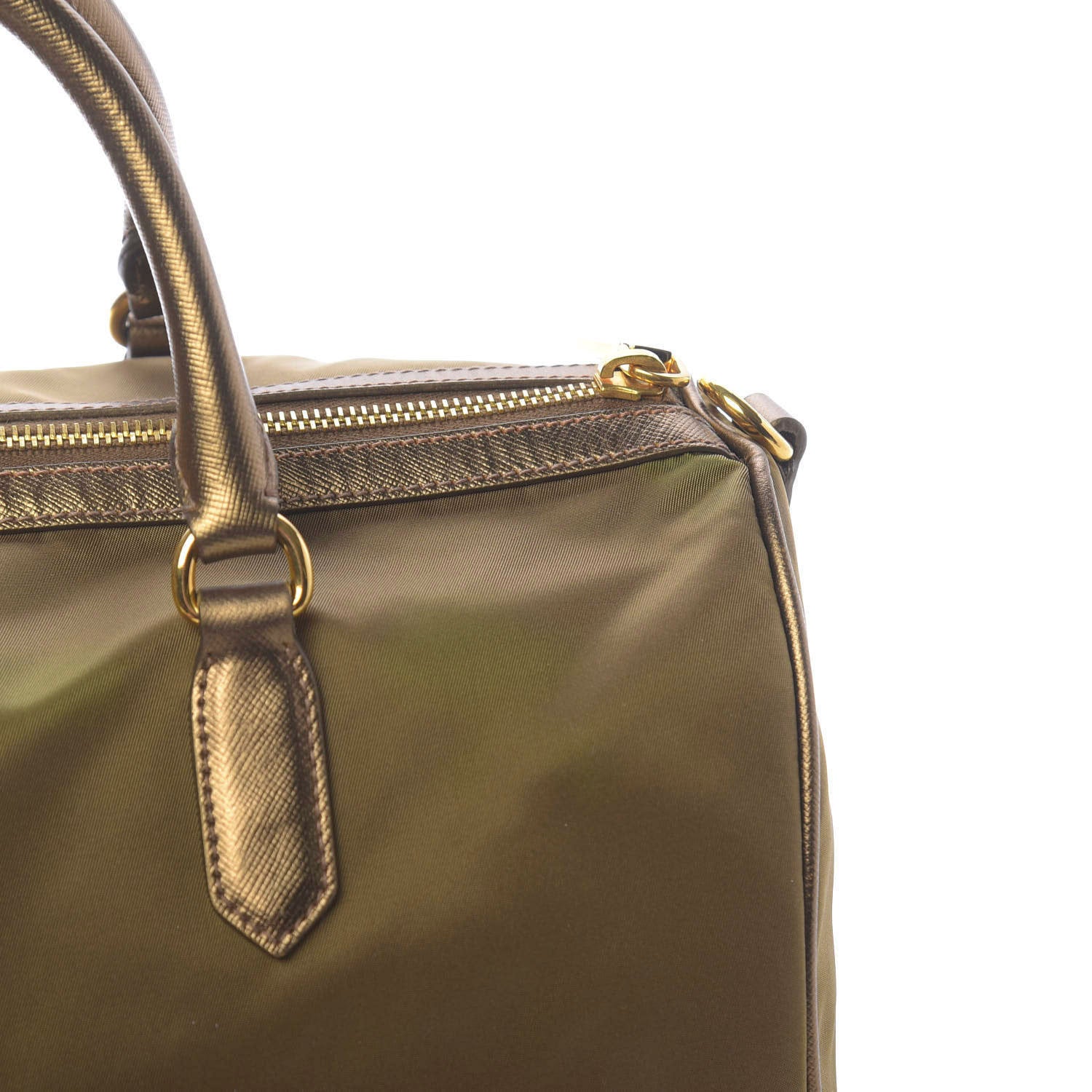 Prada Metallic Tessuto Nylon Saffiano Bauletto Gold 12 of 13