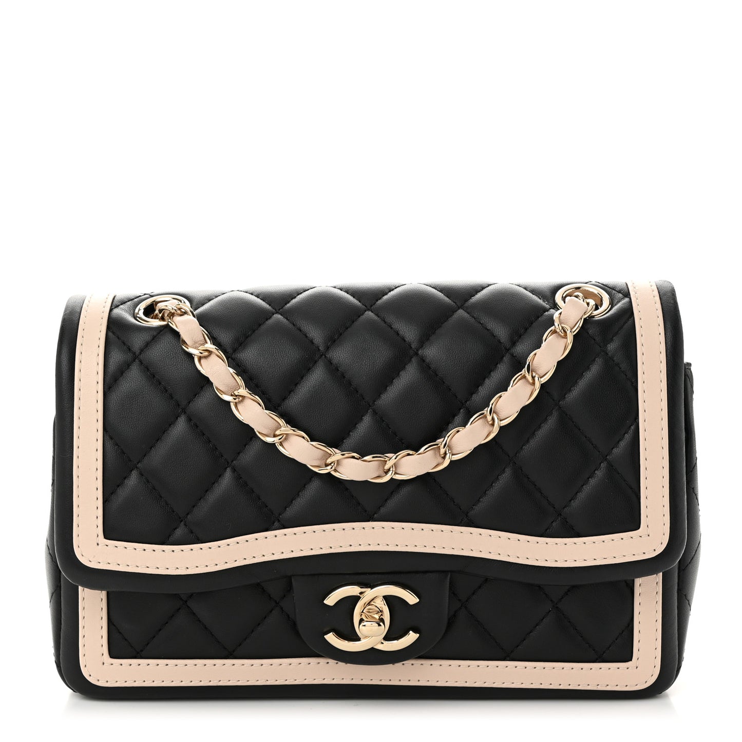 Lambskin Quilted Bicolor Flap Black Beige