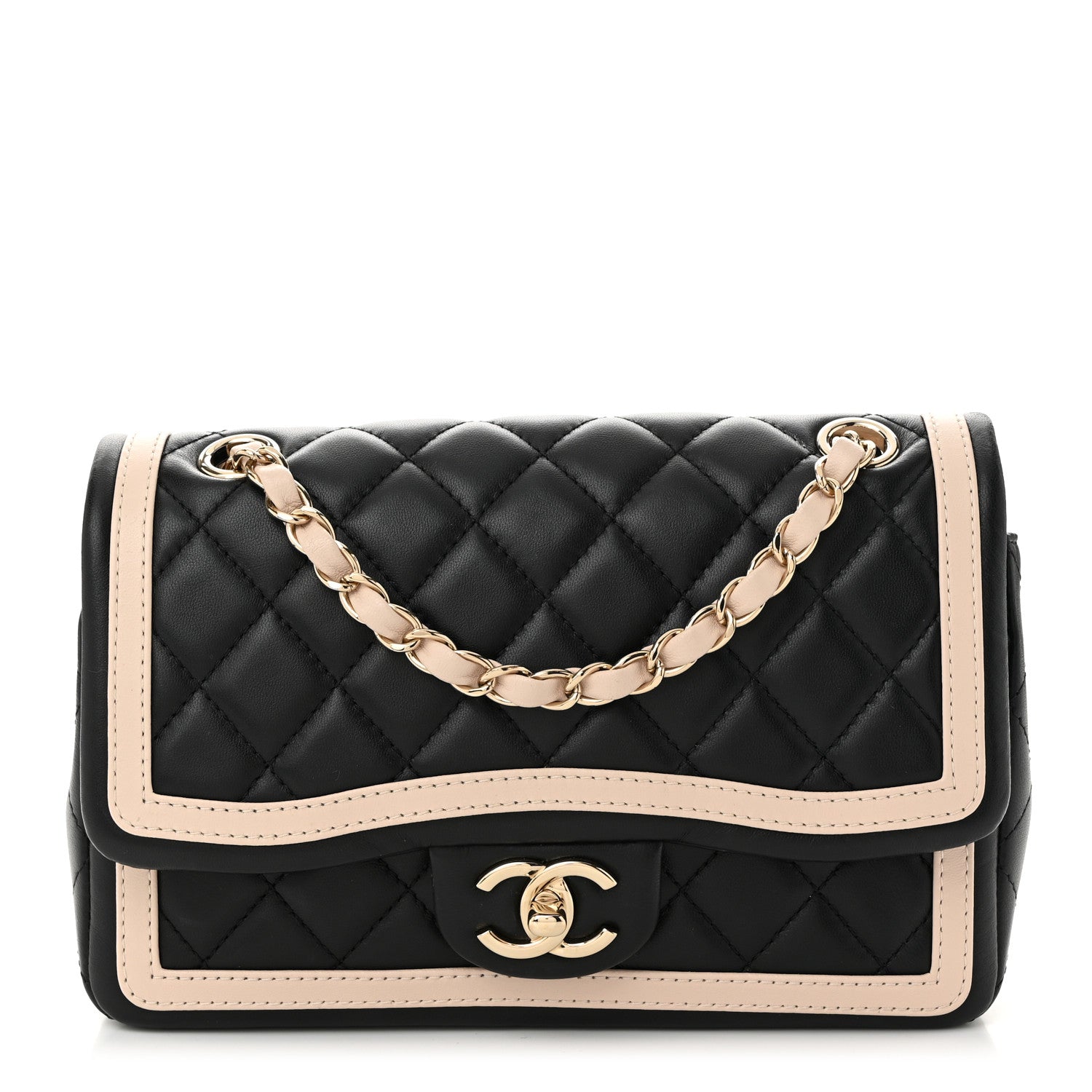 Chanel Lambskin Quilted Bicolor Flap Black Beige 1 of 10