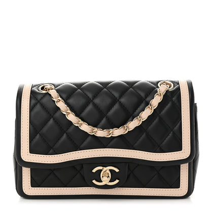 Chanel Lambskin Quilted Bicolor Flap Black Beige 1 of 10
