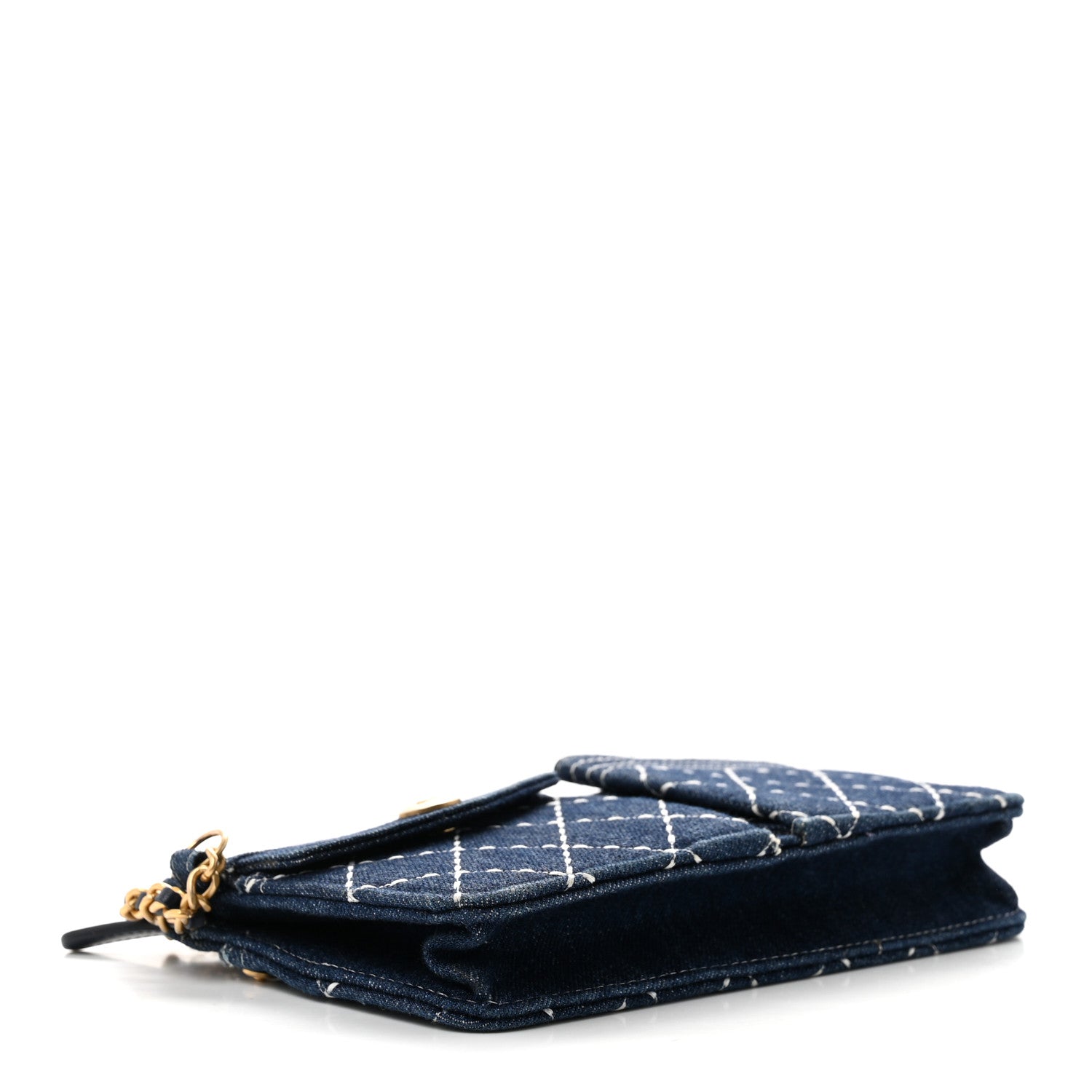 Chanel Denim Quilted Zipped Wristlet Clutch Blue 4 of 8