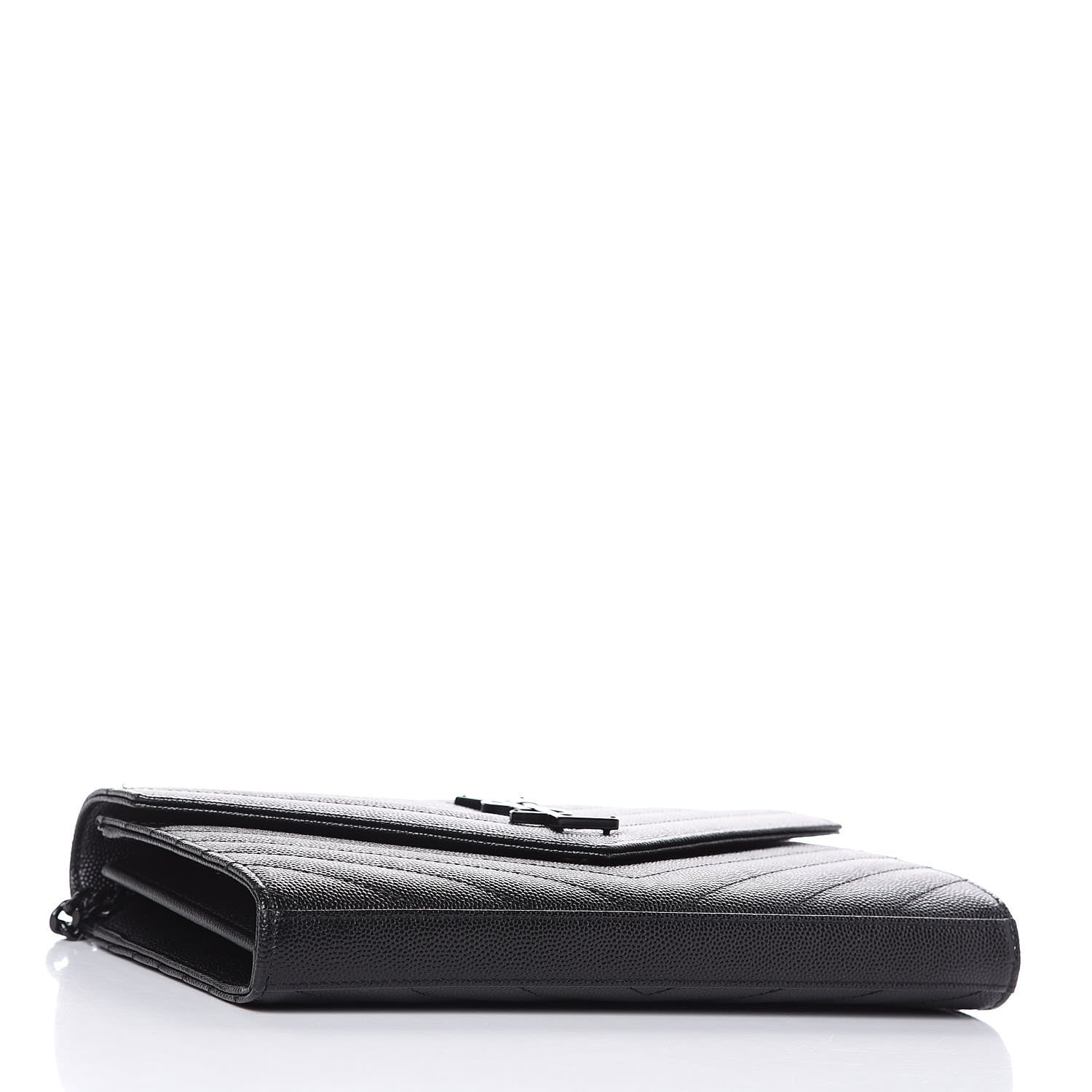 Saint Laurent Grain De Poudre Matelasse Chevron Monogram Chain Wallet Black 4 of 10