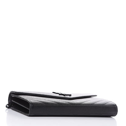 Saint Laurent Grain De Poudre Matelasse Chevron Monogram Chain Wallet Black 4 of 10