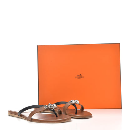 Hermes Calfskin Corfou Sandals 37 Naturel Black 10 of 10